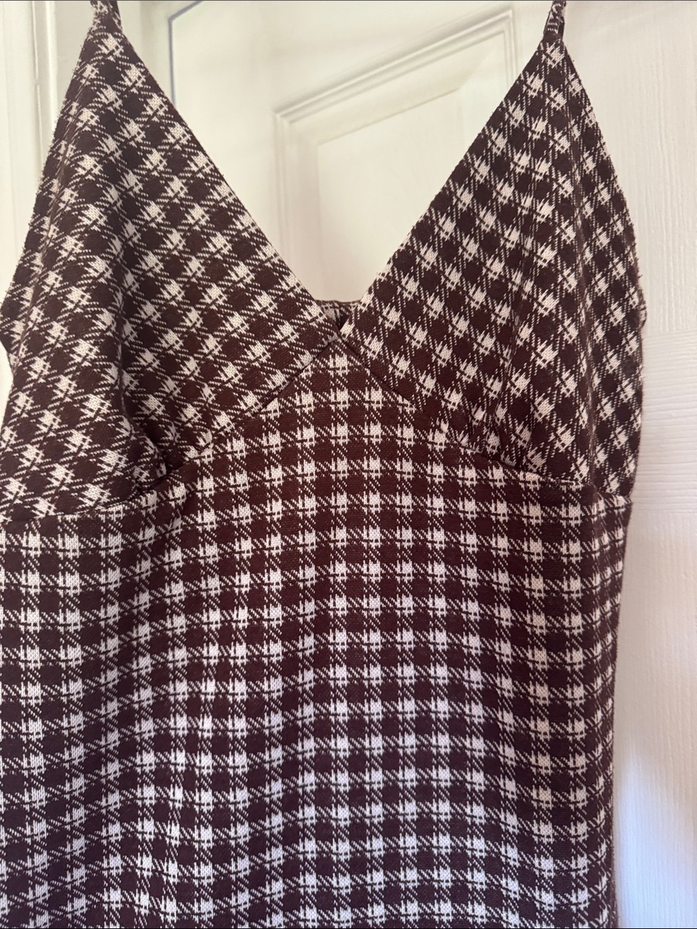 Lisa Says Gah Brown Checkered Spaghetti Strap Midi Dress - Picture 3 of 5